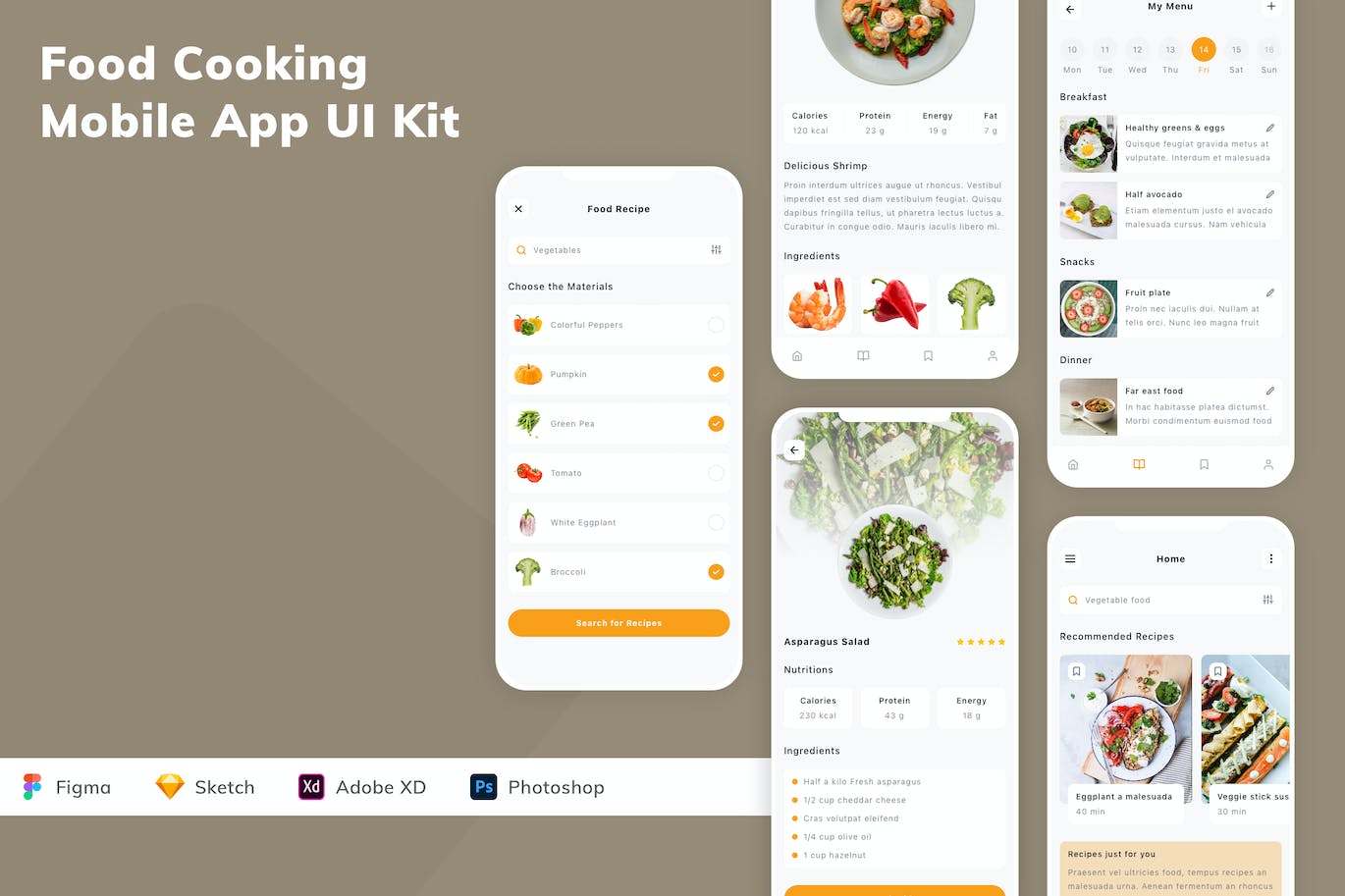 食品烹饪应用程序App设计UI工具包 Food Cooking Mobile App UI Kit APP UI sucaiwan.com