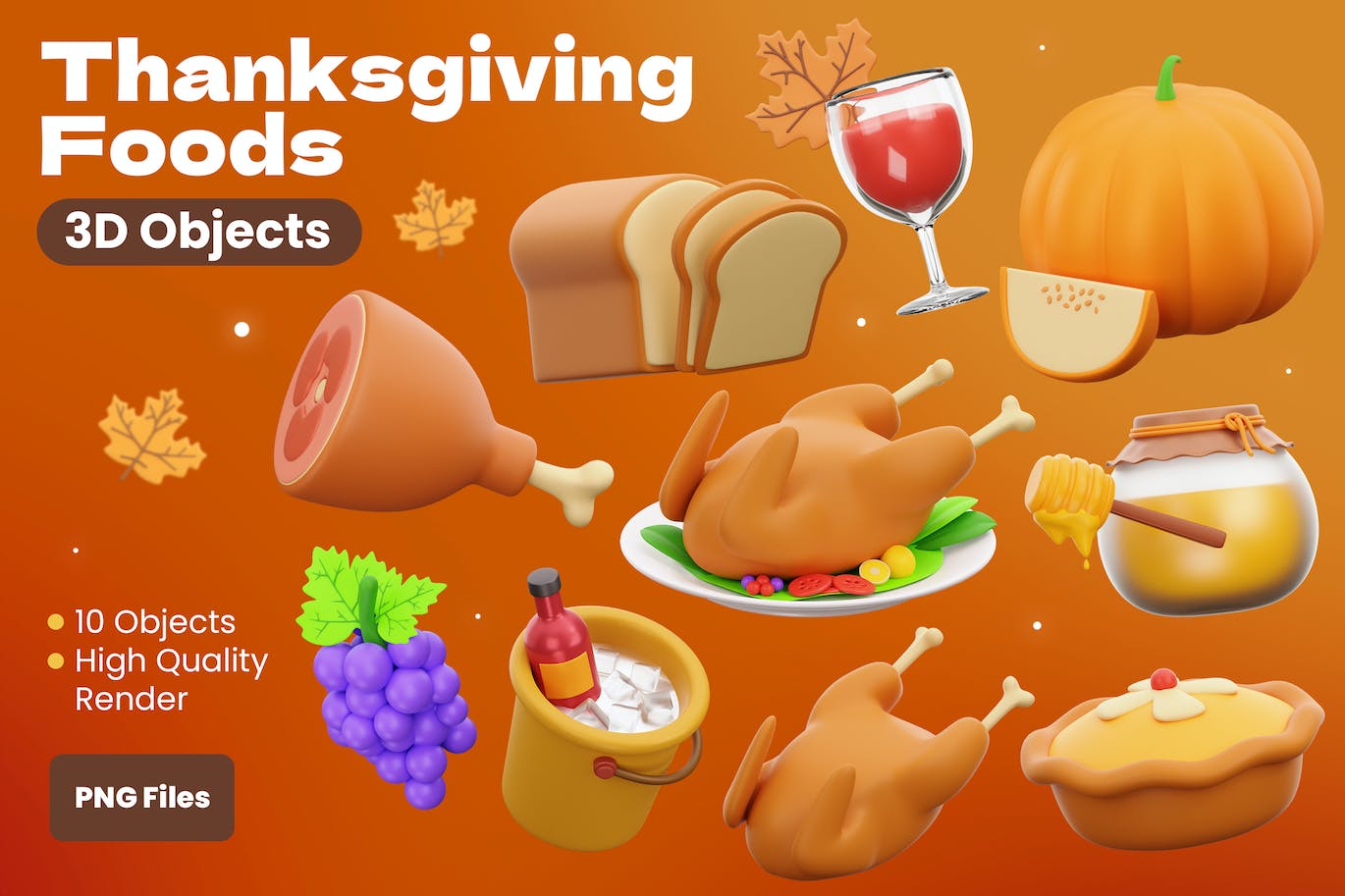 感恩节食品3D插画 Thanksgiving Foods 3D illustration 图片素材 sucaiwan.com
