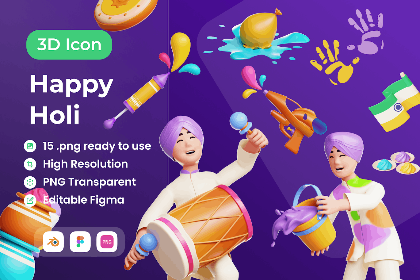 快乐胡里节3D插画 Happy Holi 3D Illustration 图片素材 sucaiwan.com