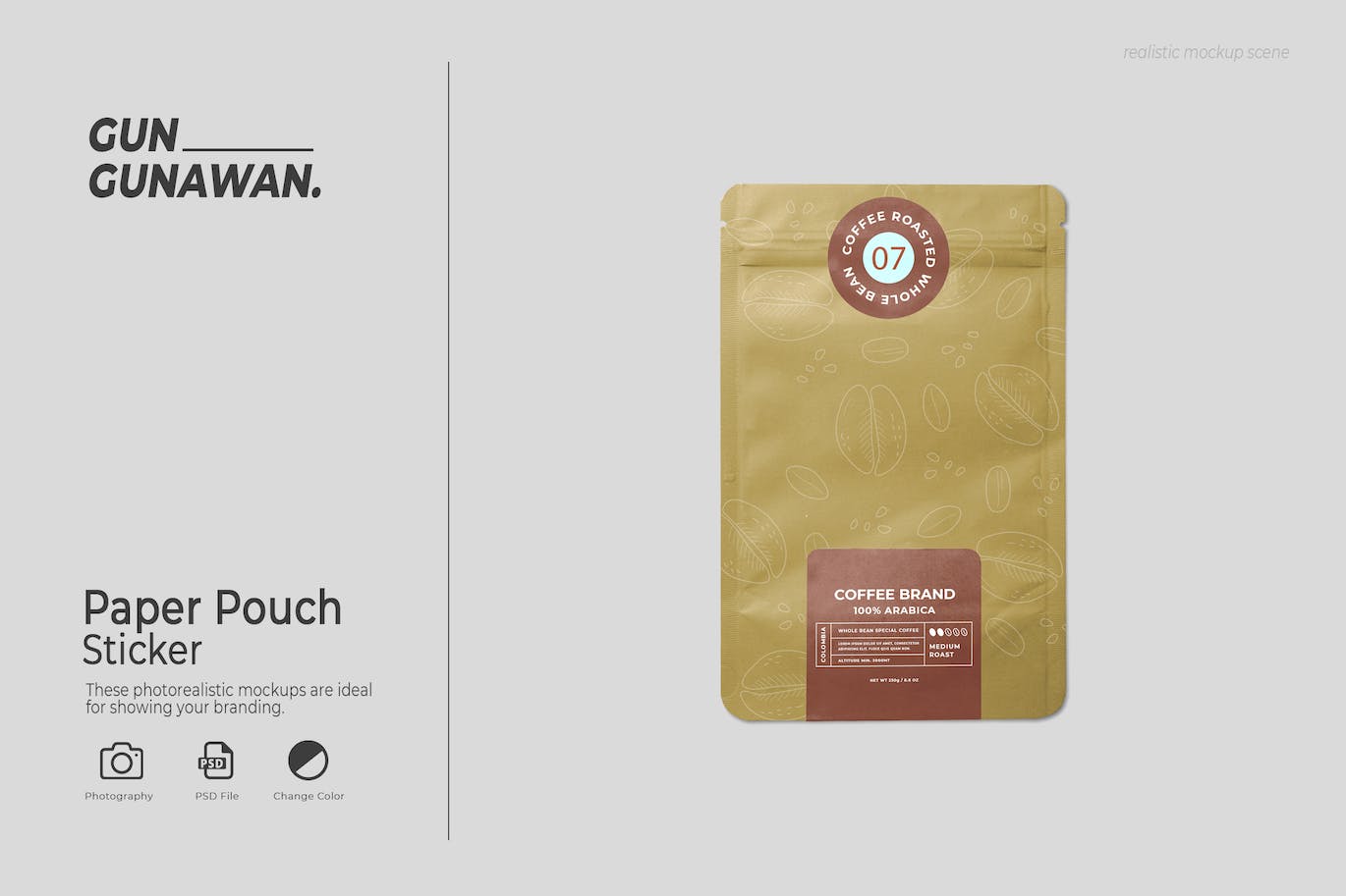 带贴纸的纸袋品牌包装设计样机 Paper Pouch With Sticker Mockup 样机素材 sucaiwan.com