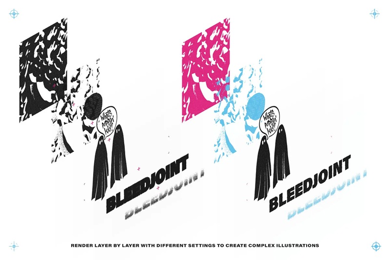 潮流复古做旧艺术半色调颗粒印刷效果PS动作素材 BleedJoint Effect Action 插件预设 sucaiwan.com