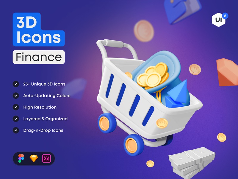 25个易于自定义3D图标包金融登陆应用程序演示图标 3D Icon Pack Finance 图标素材 sucaiwan.com