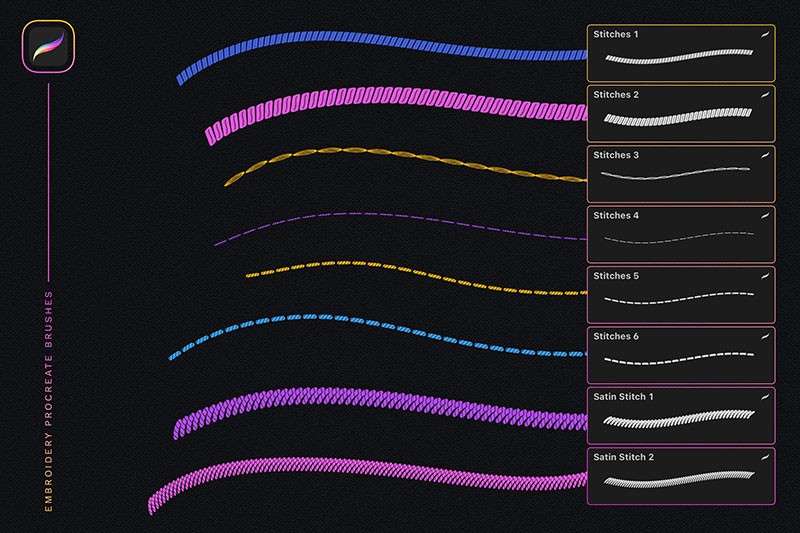 Procreate刺绣针线笔刷 笔刷资源 sucaiwan.com