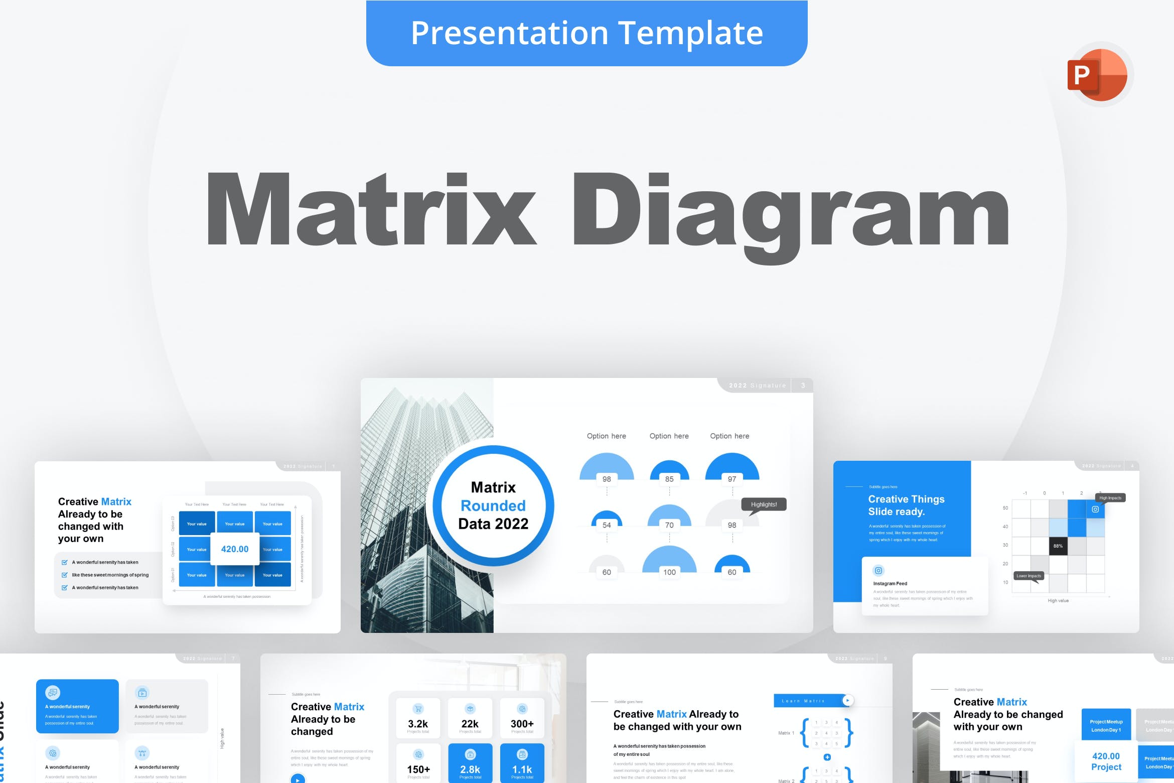 矩阵图表PPT幻灯片模板下载 Matrix Diagram PowerPoint Template 幻灯图表 sucaiwan.com