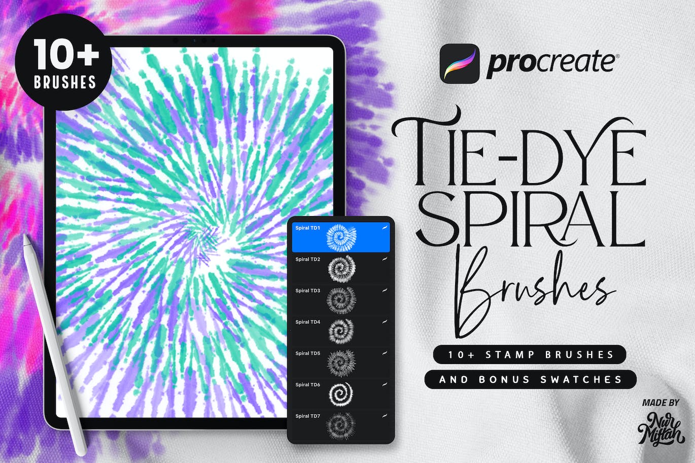 Procreate扎染螺旋笔刷 Procreate Tie-Dye Spiral Brushes 笔刷资源 sucaiwan.com
