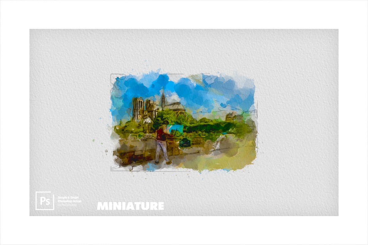 微型水彩画效果照片处理Photoshop动作 Miniature Photoshop Action 插件预设 sucaiwan.com
