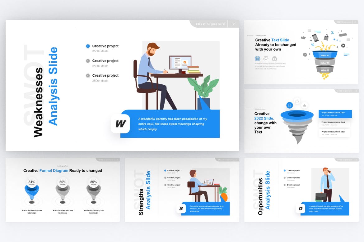 SWOT和图表PPT幻灯片模板 SWOT & Diagram PowerPoint Template 幻灯图表 sucaiwan.com