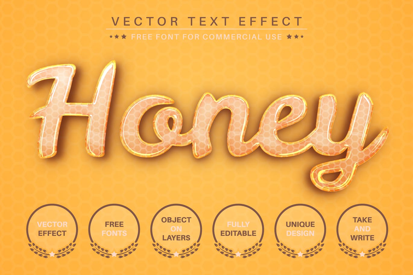 蜂蜜蜂窝矢量文字效果字体样式 Honey – Editable Text Effect, Font Style 插件预设 sucaiwan.com