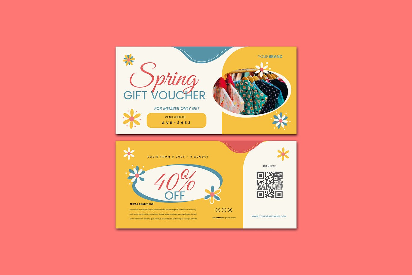 春季礼品券设计模板 Spring Gift Voucher 设计素材 sucaiwan.com