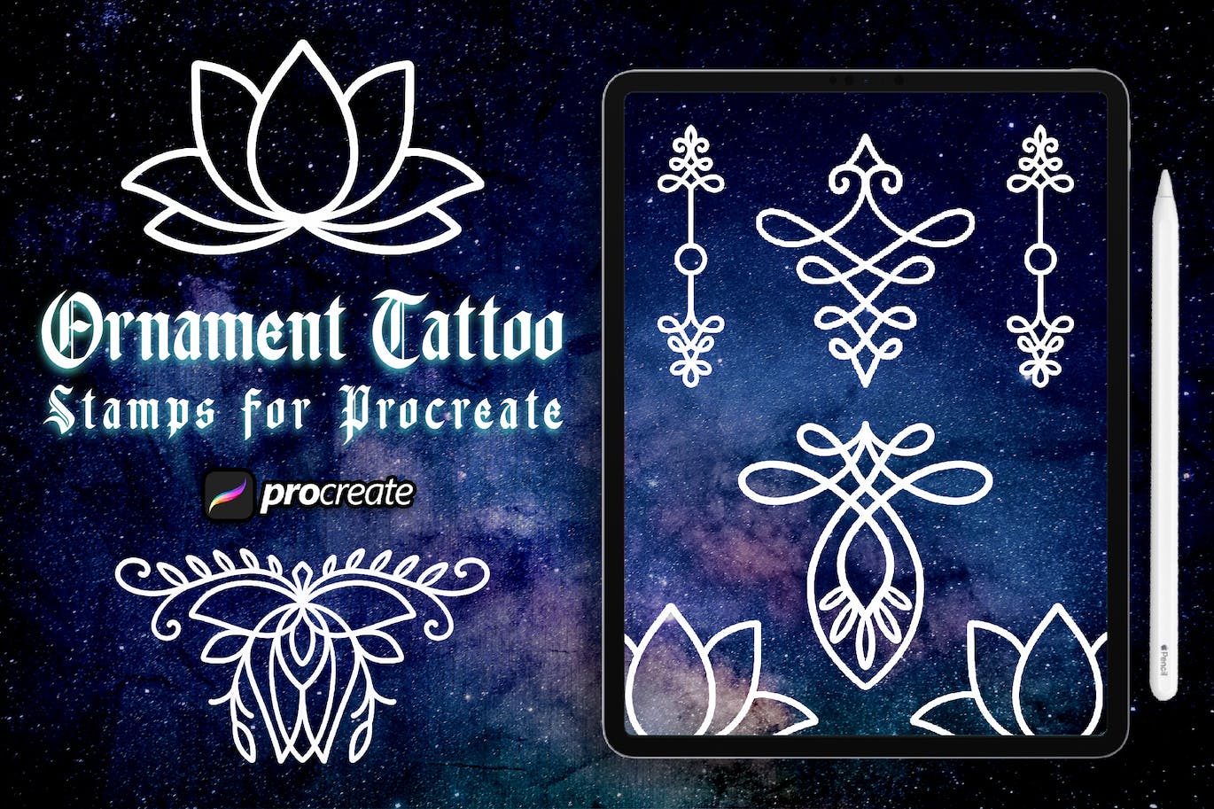 饰品纹身Procreate印章绘画笔刷素材 Ornament Tattoo Brush Stamp Procreate 笔刷资源 sucaiwan.com