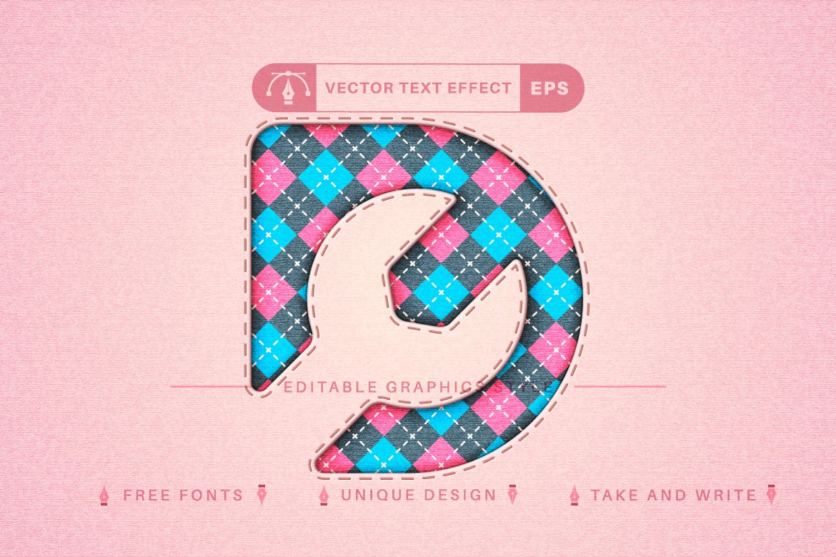 菱形花纹矢量文字效果字体样式 Argyle – Edit Text Effect, Editable Font Style 笔刷资源 sucaiwan.com
