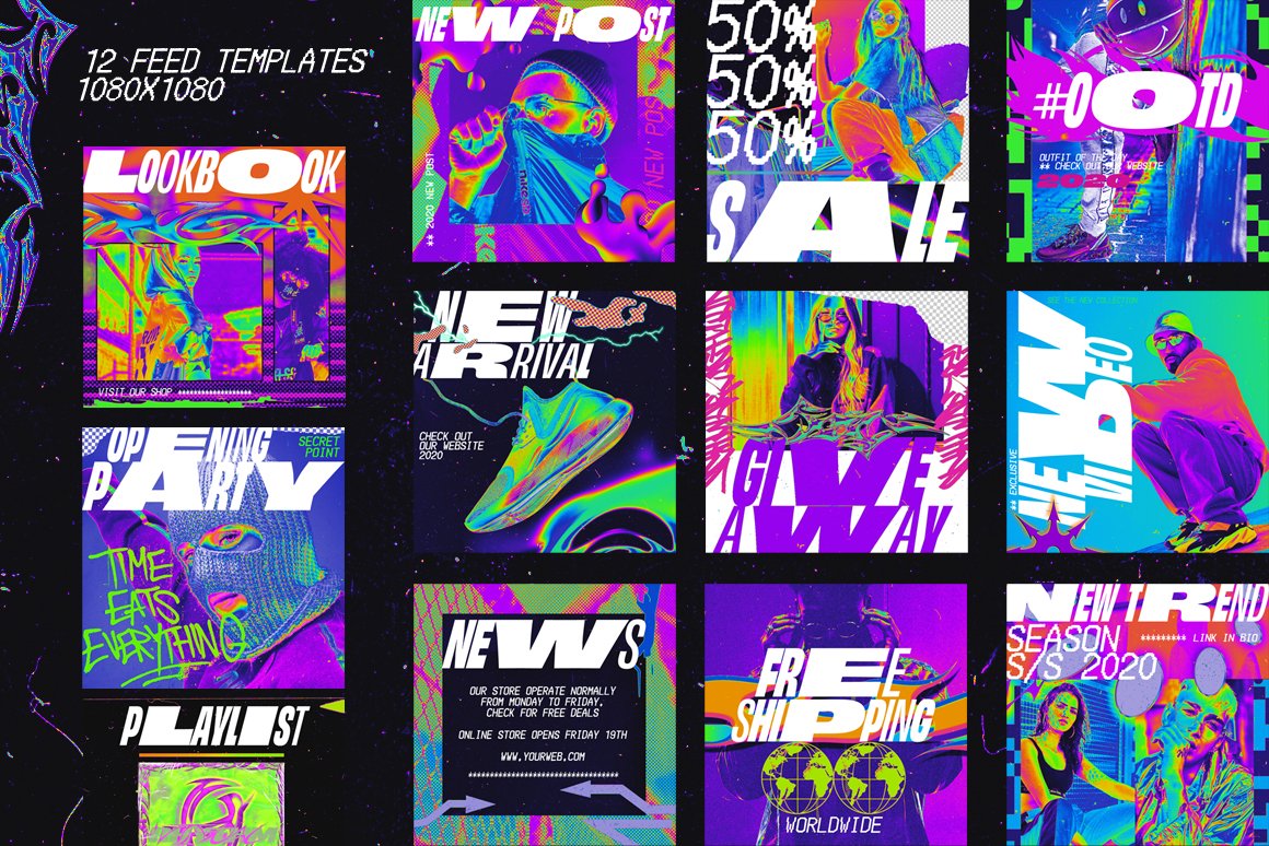 潮流复古时尚热成像霓虹Instagram风PSD模板 Thermography Instagram Templates 图片素材 sucaiwan.com