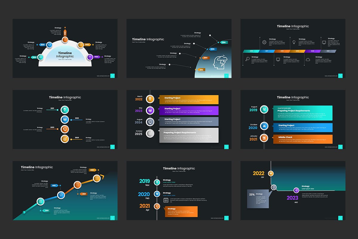 时间轴图表PPT幻灯片模板素材 Timeline PowerPoint Presentation 幻灯图表 sucaiwan.com