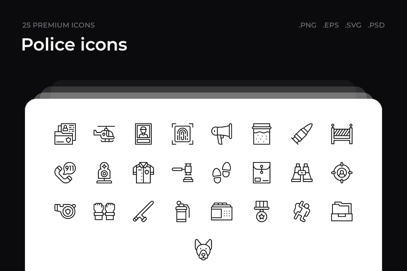 25枚警察主题简约线条矢量图标 Police icons 图标素材 sucaiwan.com