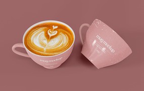 拉花咖啡杯杯身品牌设计样机 Cups Mockup