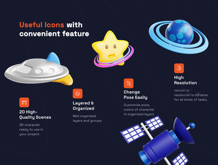 3D图标-宇宙飞船太空主题3D立体图标blender模型PNG素材 图标素材 sucaiwan.com