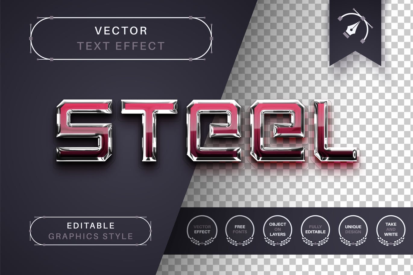 水晶不锈钢矢量文字效果字体样式 Reflect Steel – Editable Text Effect, Font Style 插件预设 sucaiwan.com