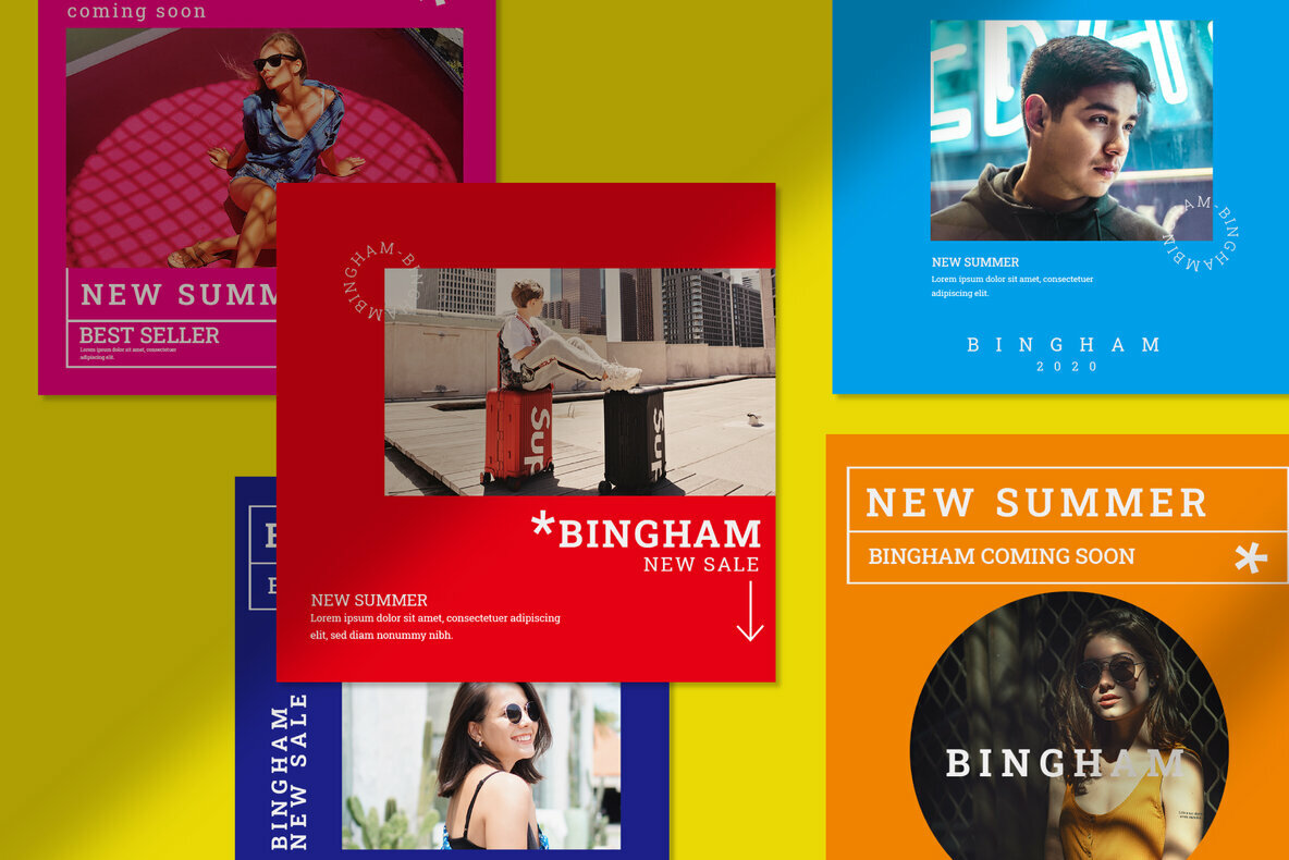 潮流现代社交错版文字PSD模板Bingham – Instagram Post and Stories 设计素材 sucaiwan.com