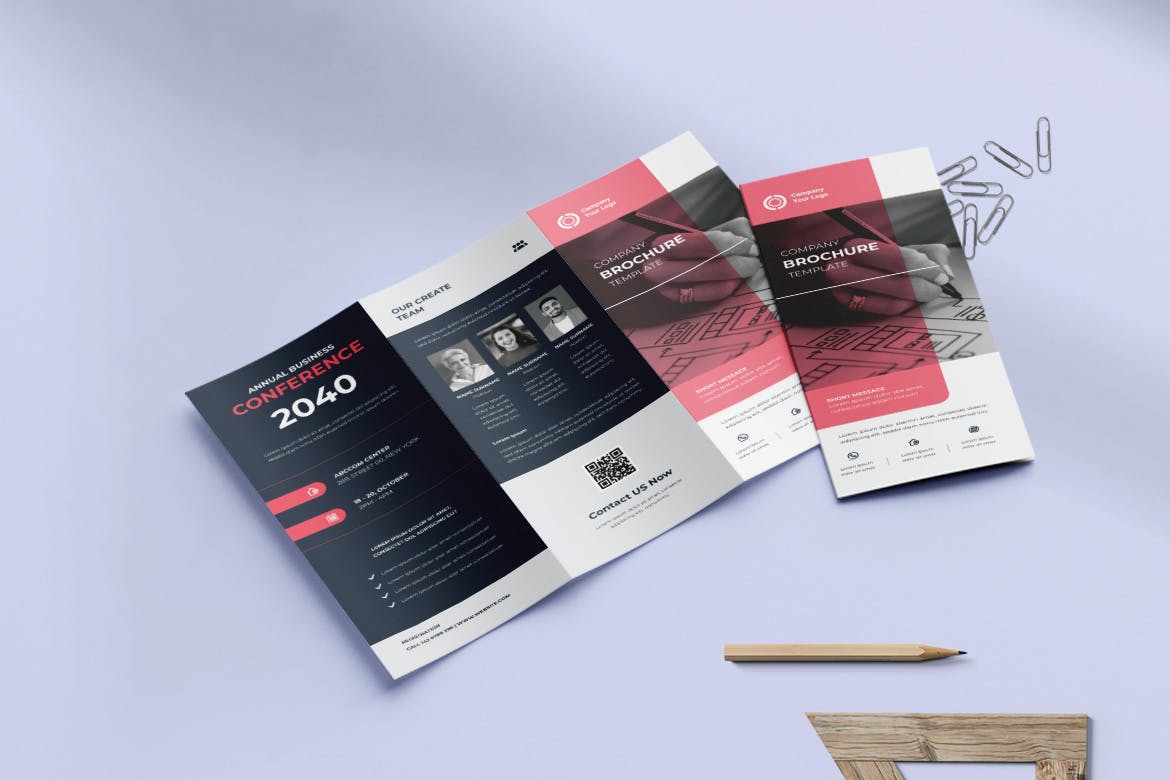 公司业务三折小册子设计模板 Company Trifold Brochure 幻灯图表 sucaiwan.com