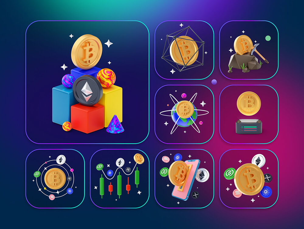 加密货币3D插画 图标素材 sucaiwan.com