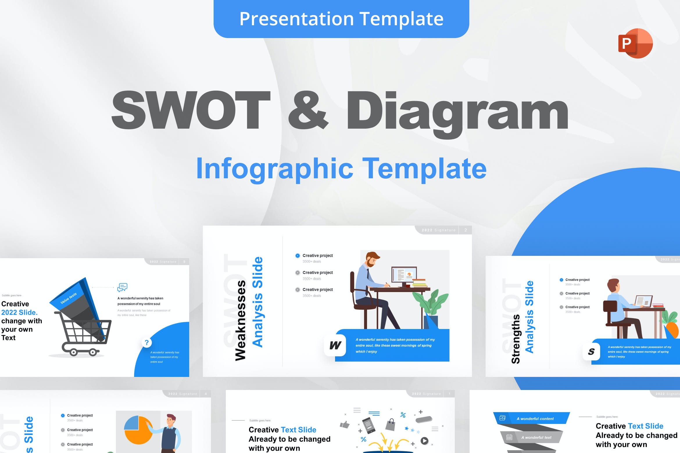 SWOT和图表PPT幻灯片模板 SWOT & Diagram PowerPoint Template 幻灯图表 sucaiwan.com