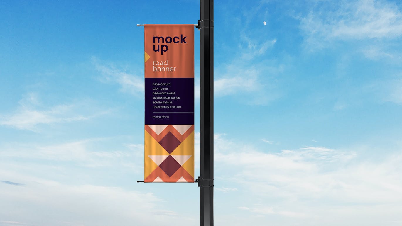 街道铁杆横幅Banner样机集 Street Pole Banner Mockup Set 样机素材 sucaiwan.com