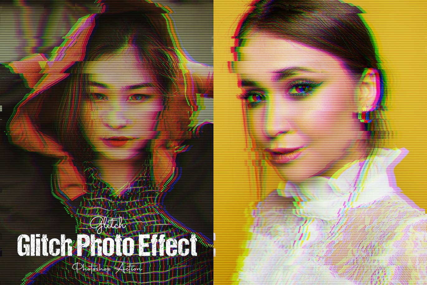 故障失真效果PS动作模板 Glitch Effect Photoshop Action 插件预设 sucaiwan.com