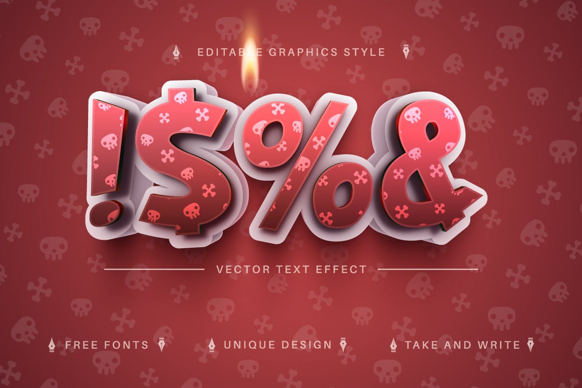 恐怖骨头元素矢量文字效果字体样式 Hell – Editable Text Effect, Font Style 插件预设 sucaiwan.com