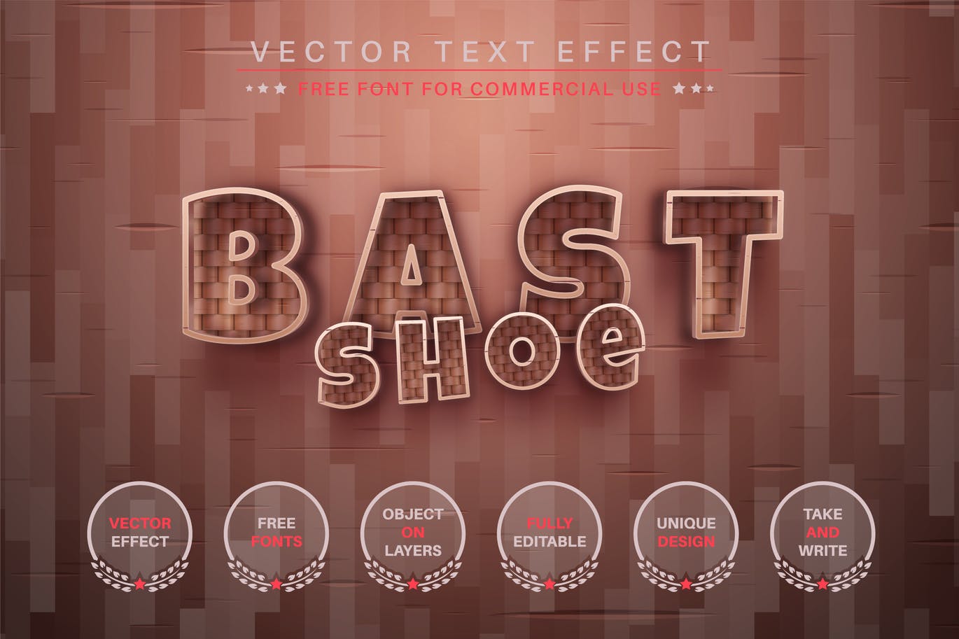 木头纹理矢量文字效果字体样式 Bast Shoe – Editable Text Effect, Font Style 插件预设 sucaiwan.com