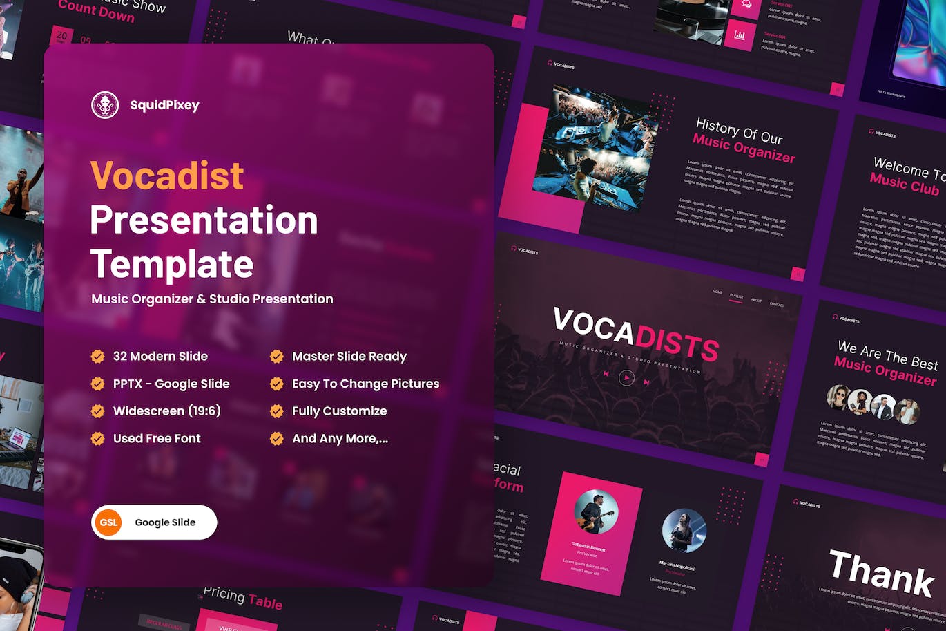 音乐组织者和工作室Google幻灯片模板下载 Vocadists – Music Organizer & Studio Google Slides 幻灯图表 sucaiwan.com