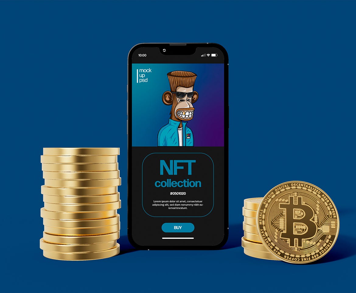 比特币和iPhone手机屏幕样机 Bitcoin and Smartphone Mockup 样机素材 sucaiwan.com