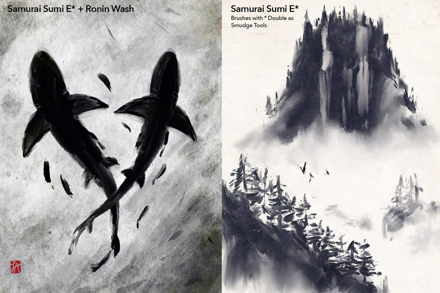 Procreate笔刷-水墨画水性画笔效果Procreate笔刷素材下载 笔刷资源 sucaiwan.com