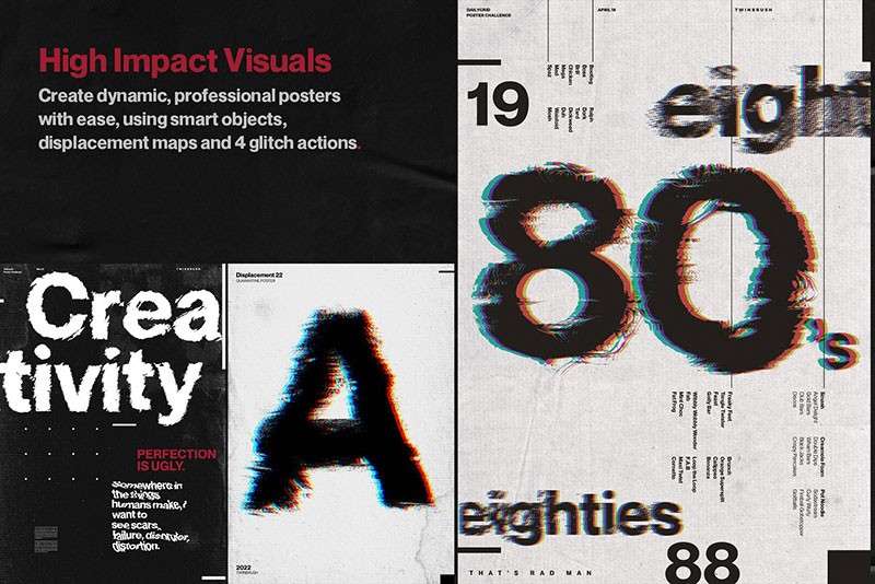 潮流文字扭曲故障风海报PS图层样式 插件预设 sucaiwan.com