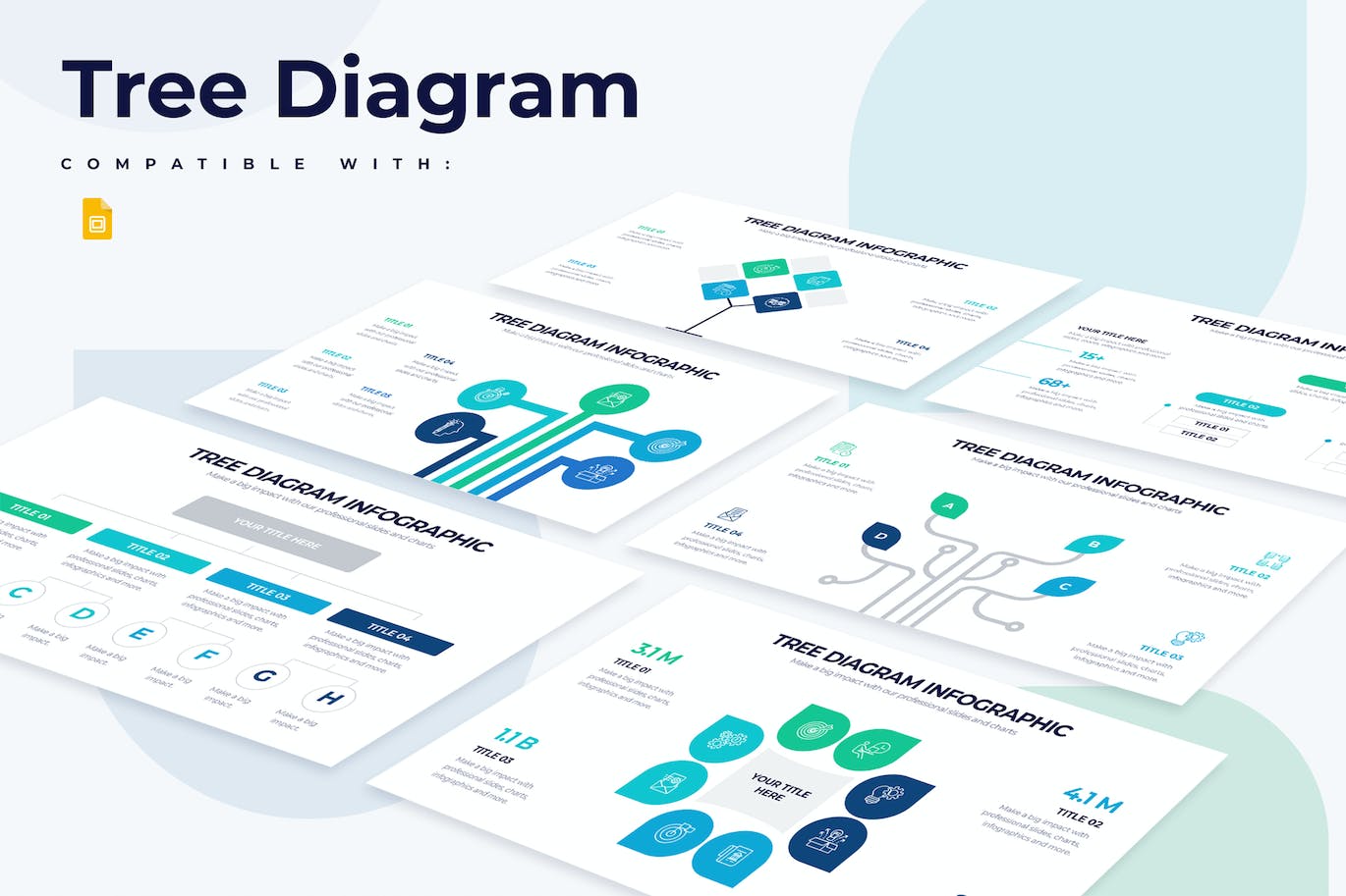 现代树图信息图表Google幻灯片模板 Business Tree Diagram Google Slides Infographics 幻灯图表 sucaiwan.com
