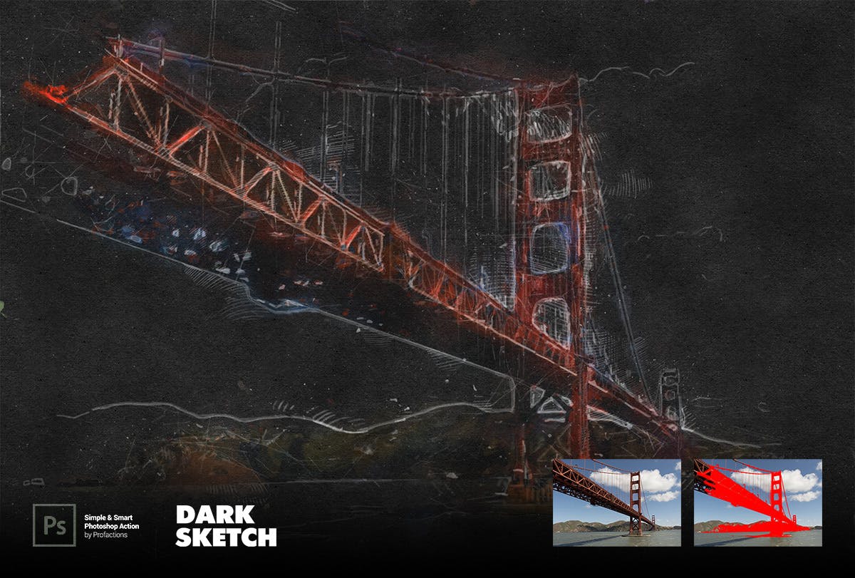 深色素描效果照片处理Photoshop动作 Dark Sketch Photoshop Action 插件预设 sucaiwan.com