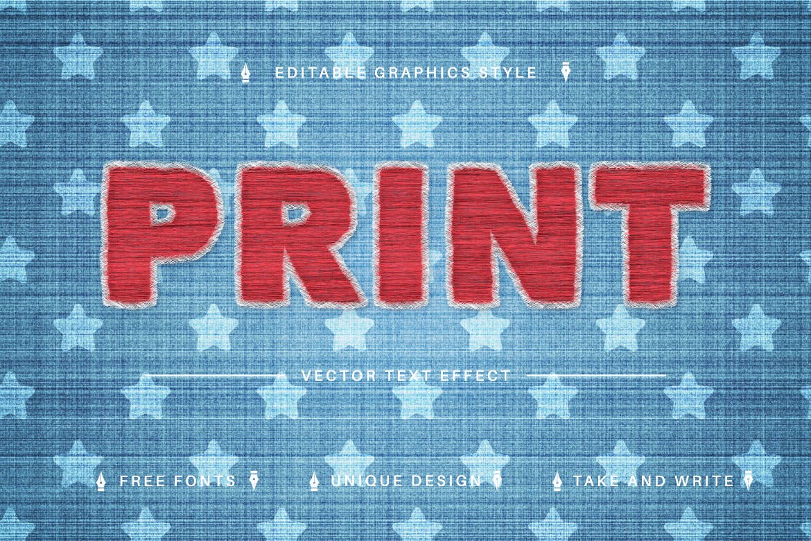 布料刺绣矢量文字效果字体样式 Super Embroidery Editable Text Effect, Font Style 插件预设 sucaiwan.com