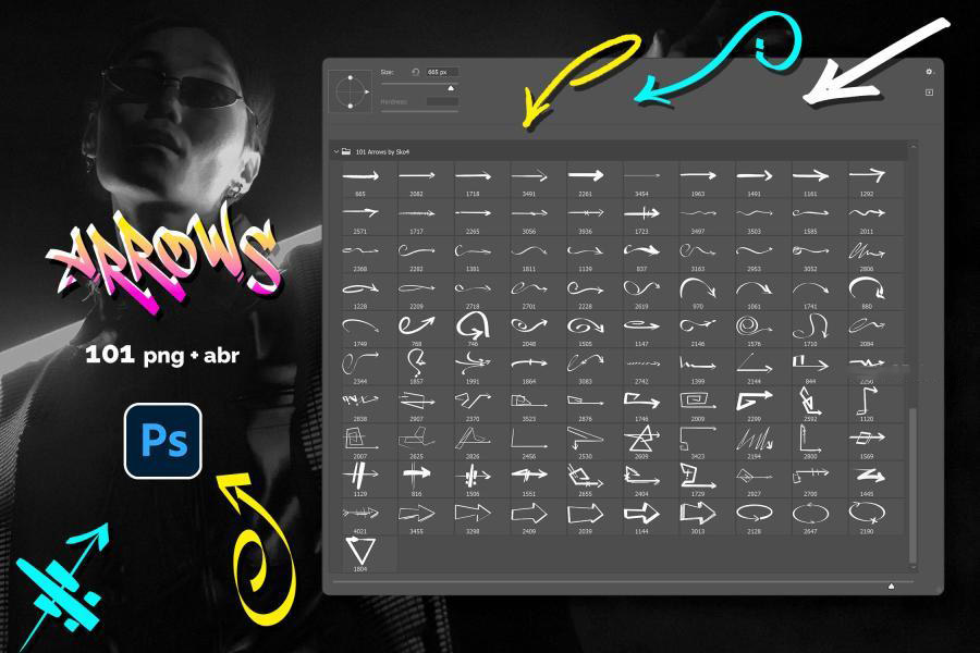 PS笔刷-101款手绘箭头图案PS笔刷PNG素材下载 图片素材 sucaiwan.com