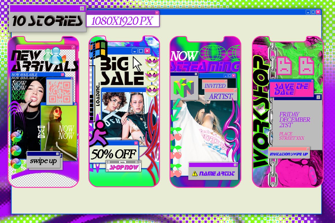 复古Win95元素贴纸像素化可编辑PSD模板 HYPERHIRO Retro templates instagram 图片素材 sucaiwan.com