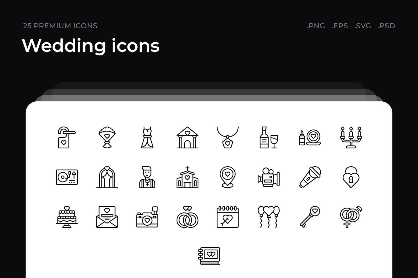 25枚婚礼主题简约线条矢量图标 Wedding icons 图标素材 sucaiwan.com