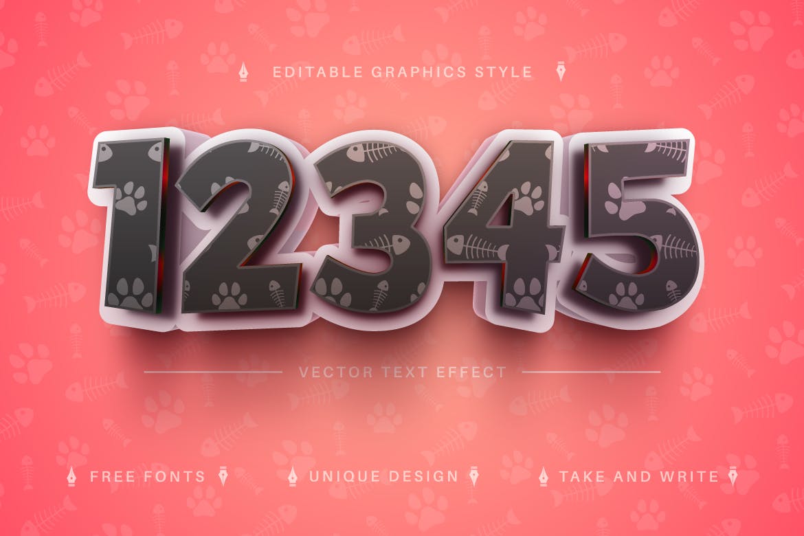 鱼骨猫爪矢量文字效果字体样式 Kitty – Editable Text Effect, Font Style 插件预设 sucaiwan.com