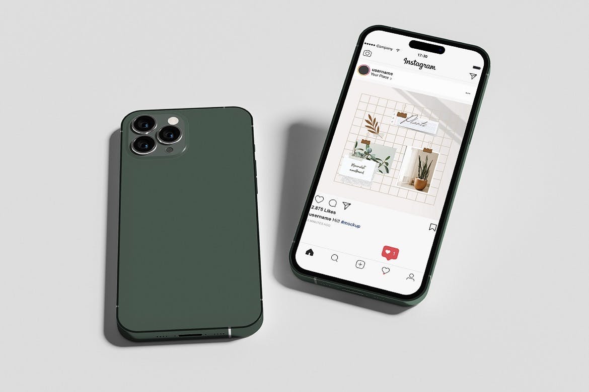 绿色iPhone 14 Pro手机样机图 Iphone 14 Pro Mockup 样机素材 sucaiwan.com