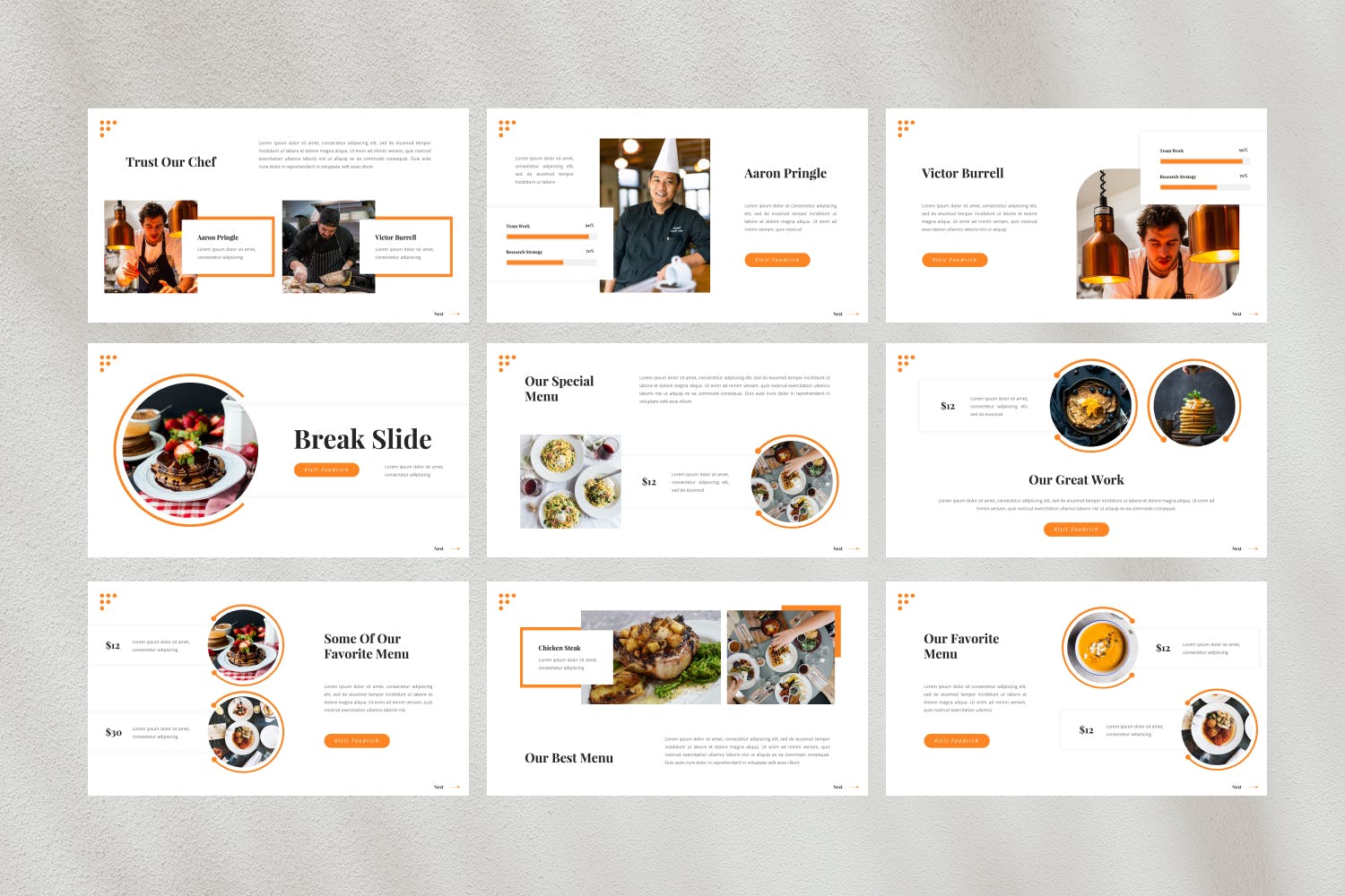 餐厅美食演示PPT模板 Foodrich – Food PowerPoint Template 幻灯图表 sucaiwan.com
