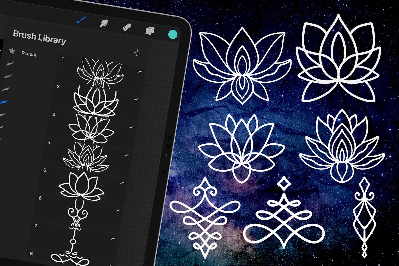 饰品纹身Procreate印章绘画笔刷素材 Ornament Tattoo Brush Stamp Procreate 笔刷资源 sucaiwan.com