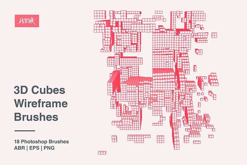 三维立方体线框图PS笔刷 笔刷资源 sucaiwan.com