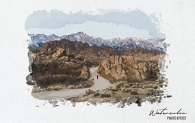 逼真风景水彩PS照片效果模板 Landscape Watercolor Photoshop Effect
