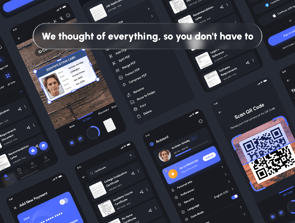 文档和PDF扫描仪应用程序 UI 套件 APP UI sucaiwan.com