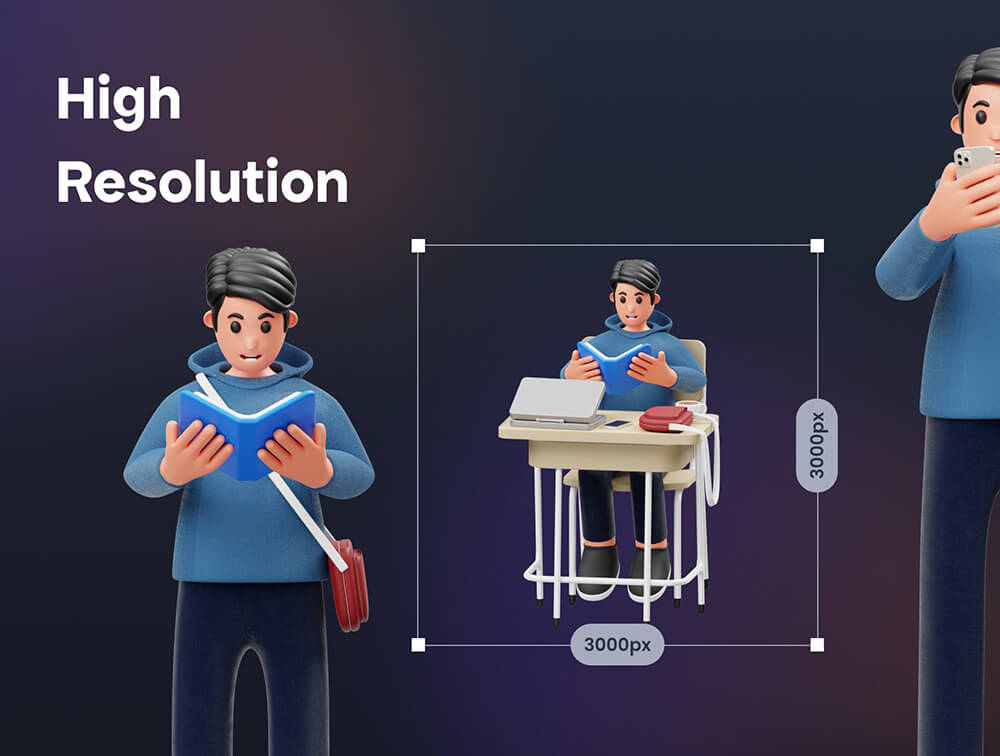 大学生3D人物插画 设计素材 sucaiwan.com