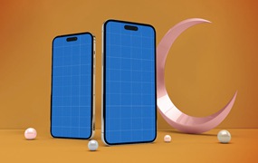 3D斋月月亮元素iPhone 14 Pro手机样机 Ramadan iPhone Screen Mockup