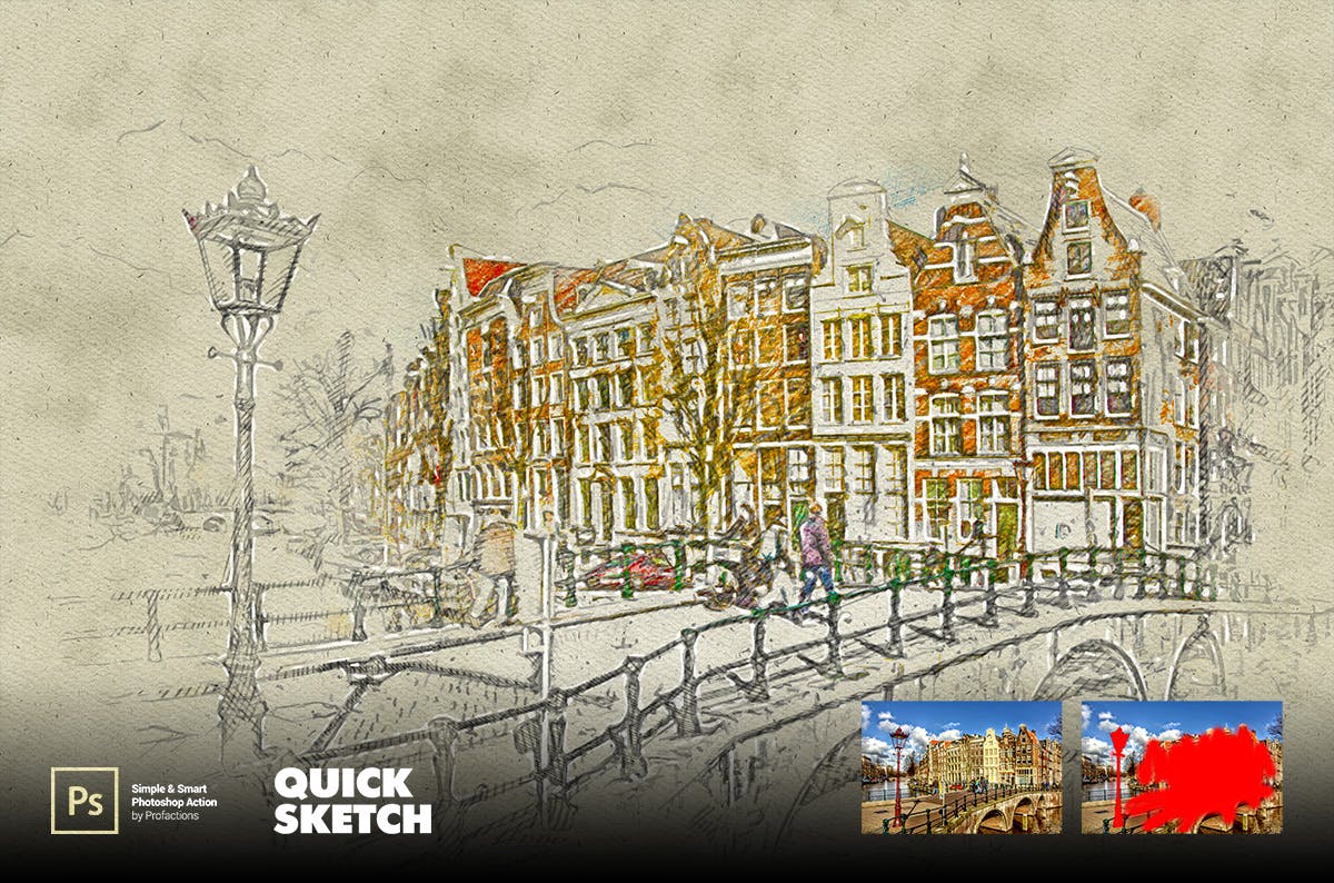 快速素描效果照片处理Photoshop动作 Quick Sketch Photoshop Action 插件预设 sucaiwan.com