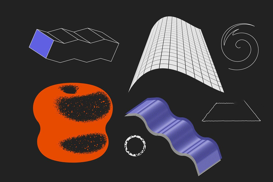 PS资源-90款3D立体几何形状带纹理矢量平面图形PNG素材 图片素材 sucaiwan.com